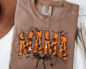 Comfort Colors® Halloween Mama Shirt, Spooky Mom T-Shirt, Cute Fall Mama Tee, Autumn Pregnancy Reveal Mom to Be Gift, Mom Halloween TShirt
