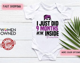 Funny Prison Mike Baby Onesie, I Just Did 9 Months On The Inside The Office Inspired Infant Bodysuit, Funny onesie, Baby Shower Gift