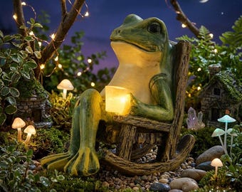 Frog Solar Garden Light, Waterproof Miniature Outdoor Statue, Fairy Garden Decor, Patio Yard Lawn Ornament, Mother's Day Gift