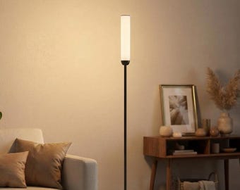 LED Floor Lamp with Remote Control, Black Modern Standing Lamp, Dimmable Tall Floor Light, Minimalist Living Room Bedroom Office Decor