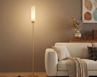 Gold LED Floor Lamp with Remote Control, 65 Inch Modern Standing Lamp, Minimalist Tall Floor Light, Living Room Bedroom Office Decor