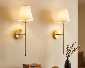 Gold Wireless Sconce Set | Rechargeable Battery Wall Light, Remote Dimmable (Set of 2)