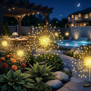 Solar Garden Lights Outdoor, 120 LED Firework Lights, Waterproof Yard Decor, Fairy Lights for Pathway Patio Flower Bed