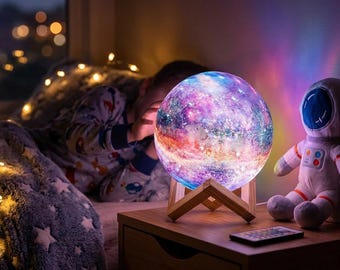 3D Galaxy Moon Lamp, 16 Color Night Light, Remote Touch Control, USB Rechargeable Decor