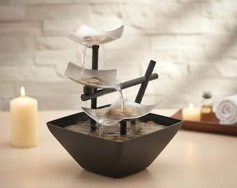 Tabletop Zen Fountain: Relaxing Water Sound, River Rocks, Lighted Decor