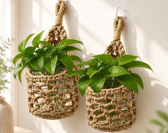 Ensemble de 2 suspensions murales pour plantes en macramé, 10 cm, style bohème, décoration intérieure et extérieure