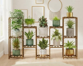 Large 14 Tier Wooden Plant Stand Tall Shelf Indoor Outdoor Rack for Patio Balcony Garden Living Room Planter Display