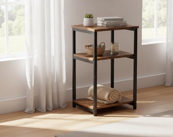 Table d'appoint étroite avec étagère, table de chevet industrielle rustique, petit meuble d'appoint