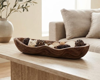 16 Inch Rustic Wooden Dough Bowl, Wavy Edge Farmhouse Centerpiece (Decorative Use)