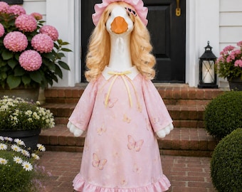 Pink Butterfly Goose Outfits For 23 inch ,Handmade GooseCostume,Colorful Garden Decor,Farmhouse Outdoor Gift,Garden Goose Clothes