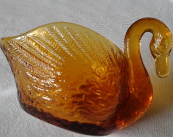 Vintage Glass Swan Figurine Open Back Amber in Color