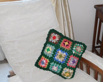 14" x 14" Green Crochet Granny Square Pillow