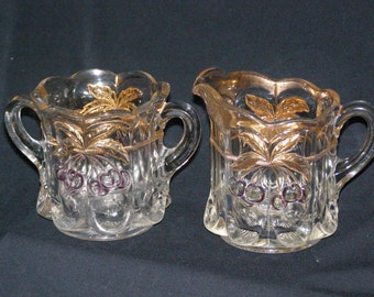 Vintage 1950's Cream and Sugar with Flash on Cherries plus Gold~ Buy one other is free