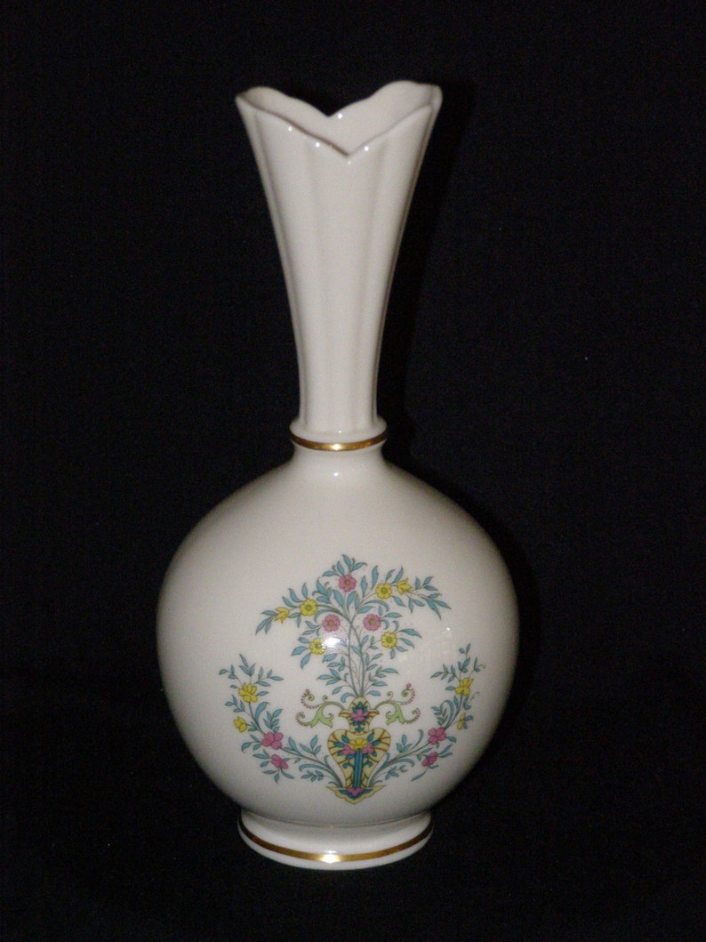 Vintage Lenox China High Vase Bulbous Blue Tree Gold Stamp Made in USA