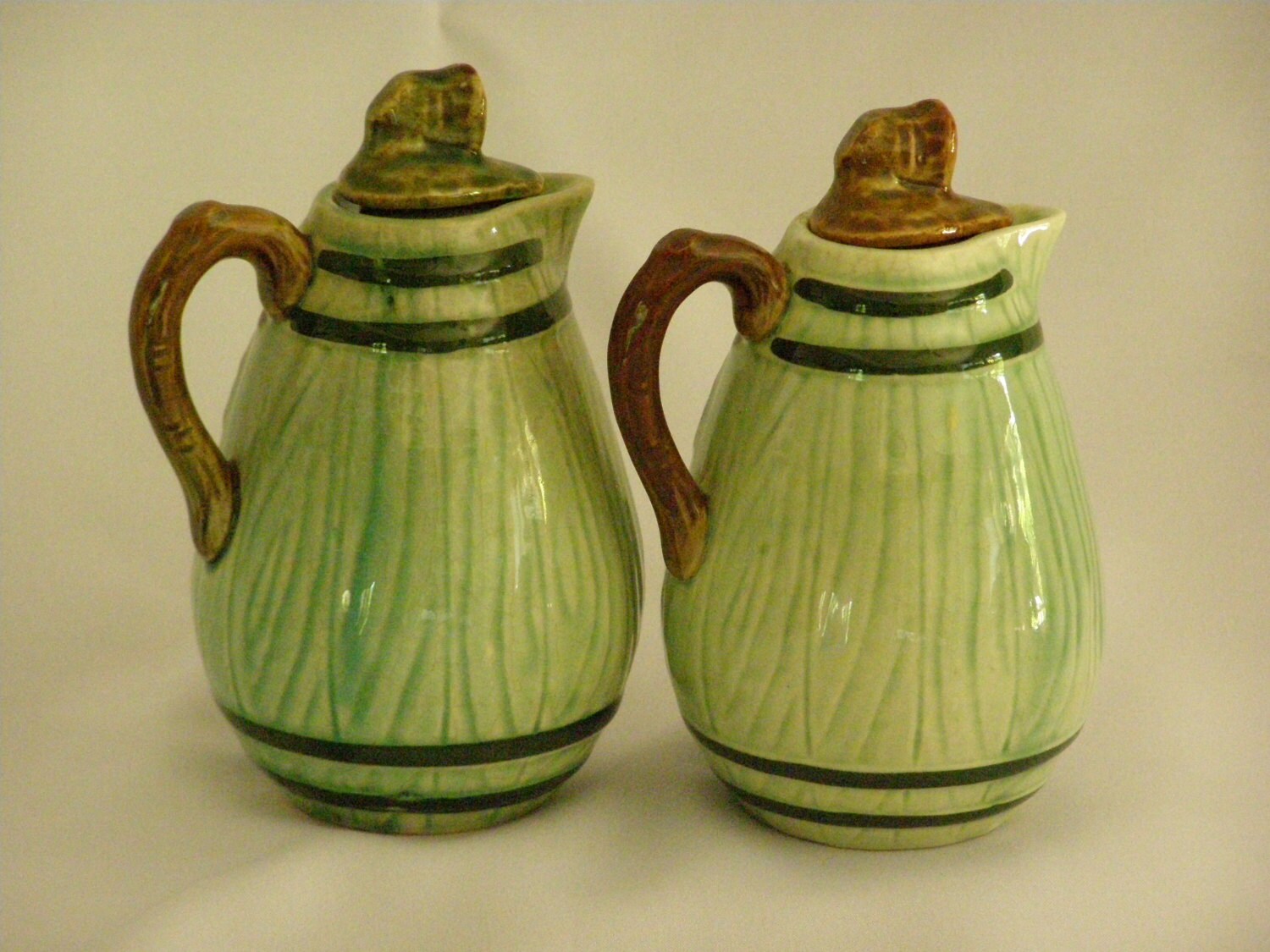 Vintage Oil and Vinegar Cruets Ceramic Fired With Stoppers by Etsy