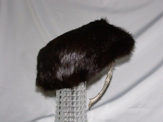 Vintage Retro Mink Pill Box Hat Held on With Hair Combs With 