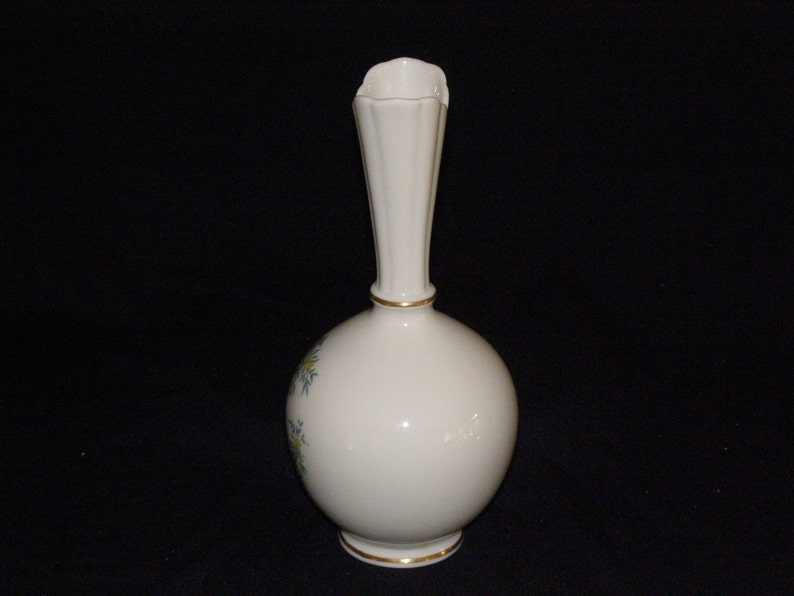 Vintage Lenox China High Vase Bulbous Blue Tree Gold Stamp Made in USA