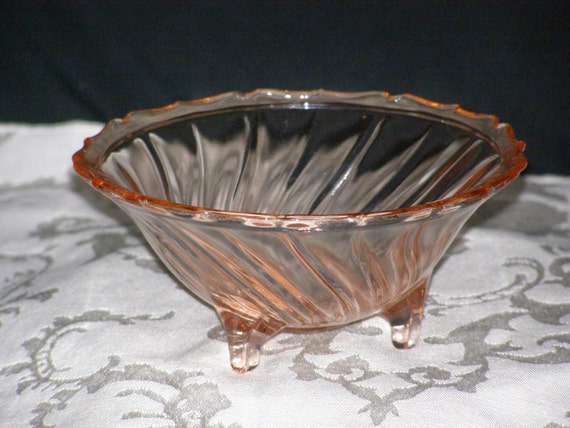 Vintage Pink Swirl Depression Glass 3 Legged Candy or Nut | Etsy