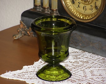 Vintage Heavy Green Glass Vase on Pedestal