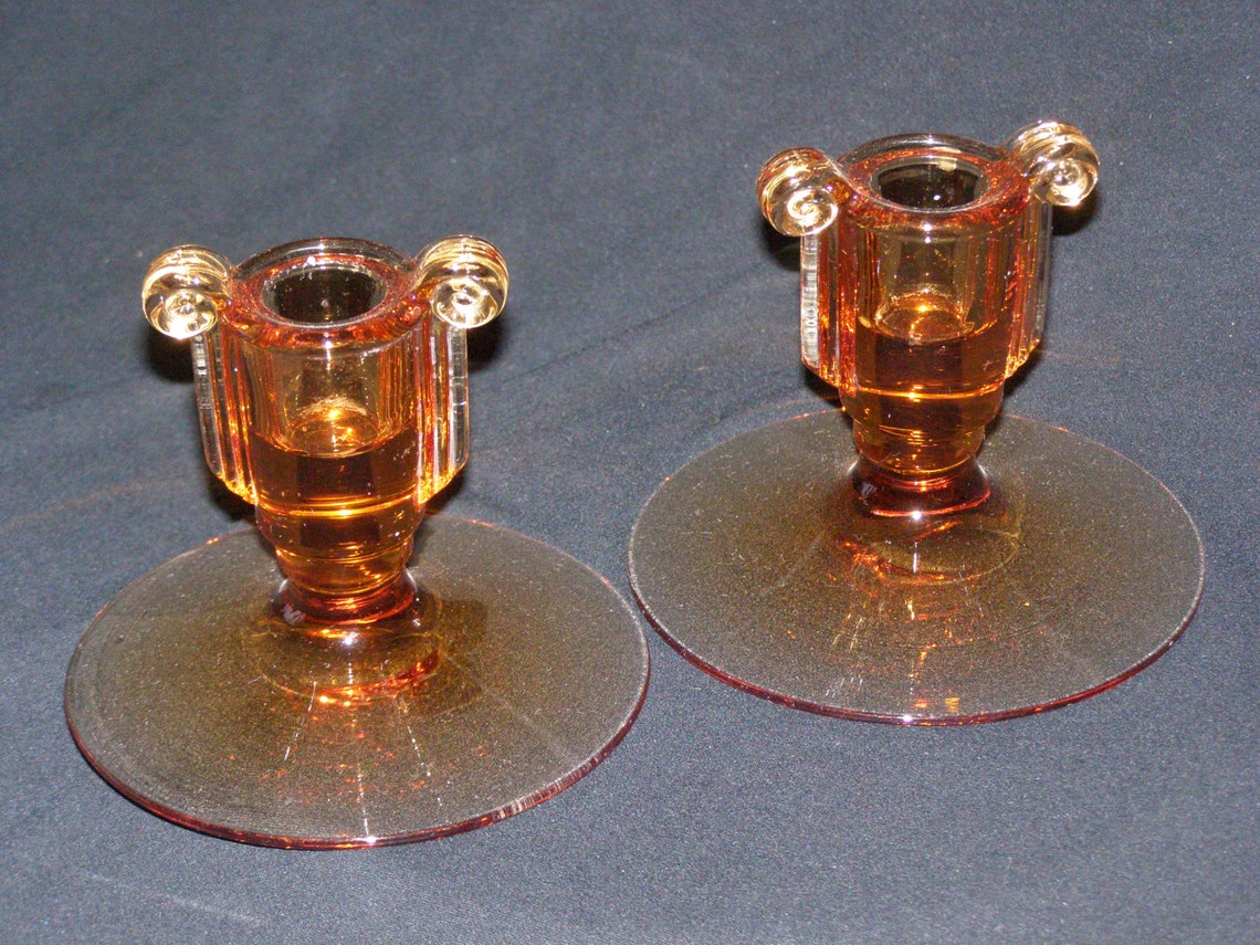 Vintage Amber Candle Holders Art Deco Design 19601970s Etsy