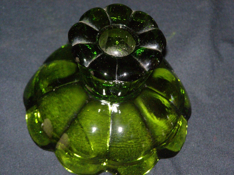 Vintage Green Glass Candlestick Holder Scalloped Edges Top and Etsy