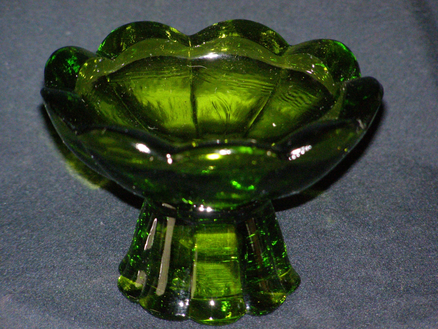 Vintage Green Glass Candlestick Holder Scalloped Edges Top and Etsy