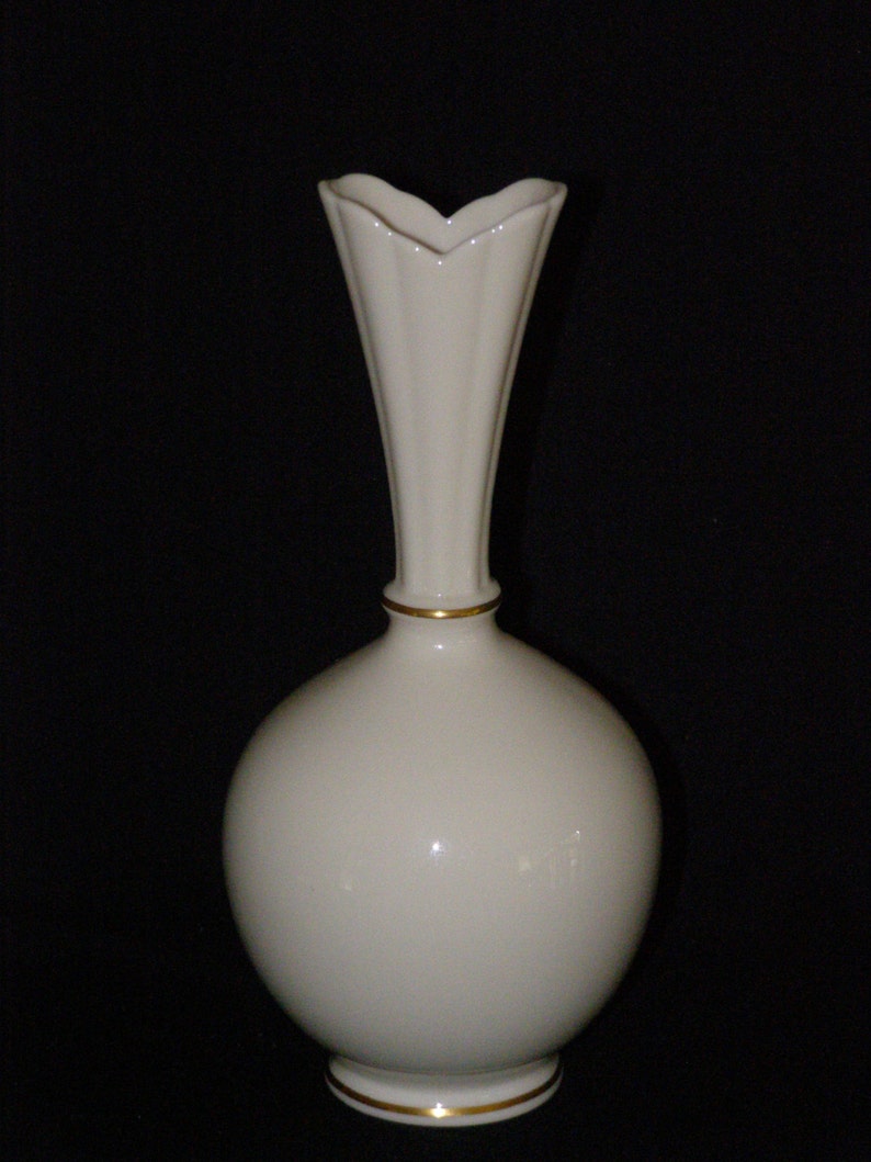 Vintage Lenox China High Vase Bulbous Blue Tree Gold Stamp Made in USA