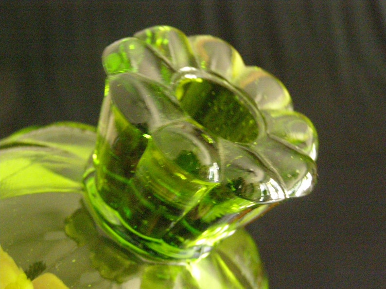 Vintage Green Glass Candlestick Holder Scalloped Edges Top and Etsy