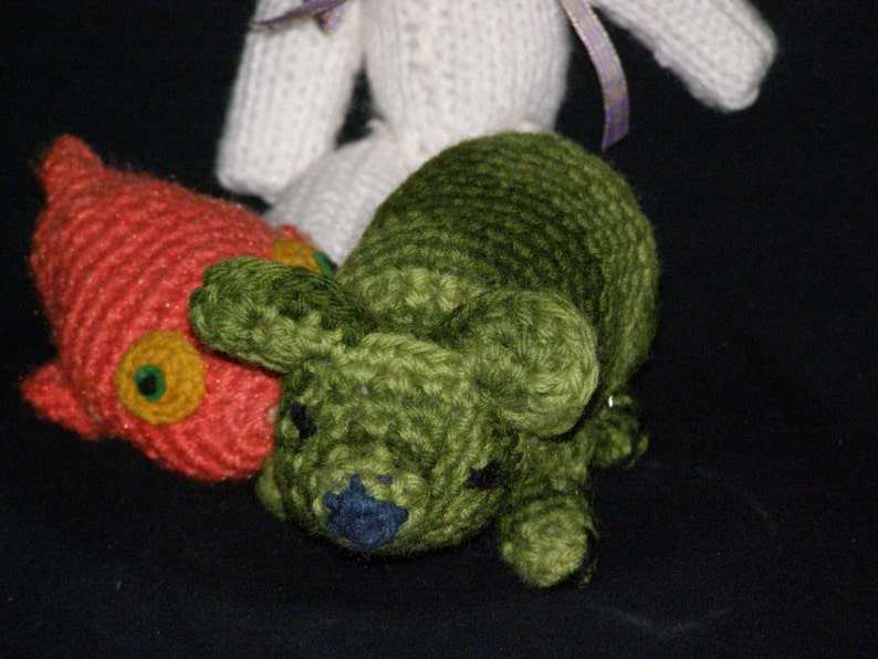 Vintage Cute Little Hand Knit Crocheted Baby Toys Animals Lot of Three 3 Rabbit Fish Pig image 4