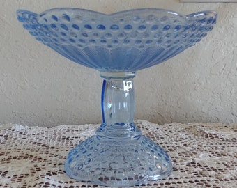 VTG Jeannette ice blue woven style pedestal compote bowl glassware home decor