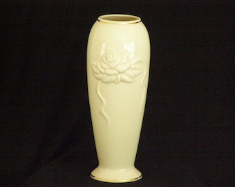 Lenox Ivory Vase,"Rose Blossom" Flower Vase 24Kt. Gold Gilt Trim, Ivory and Gold Vase, Lenox Vase