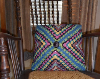 16" x 16" Multi colored Scrapghan Crochet Pillow