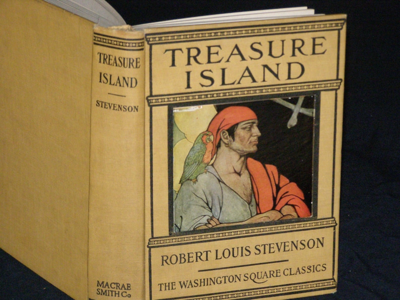 Antique Treasure Island Robert Louis Stevenson Published by Washington Square Press Binding Macrae Smith Co image 1