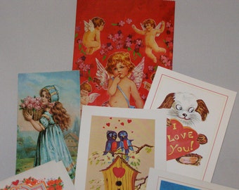 Vintage Valentine Lot Two Gift Bags 1985 1986 and Five Valentine Cards NOS