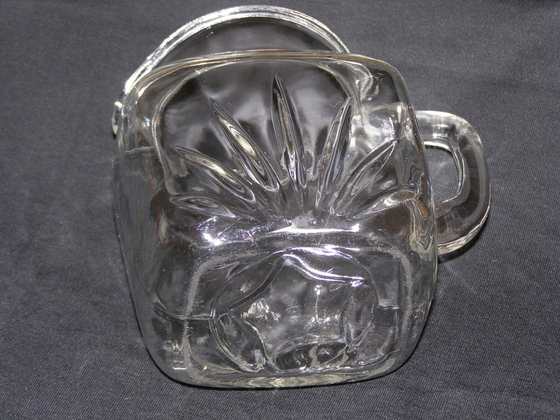 Vintage Glass Pitcher Square Base with Spout and Handle Etsy