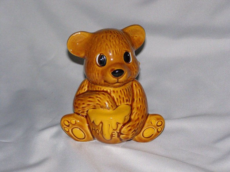 Vintage Ceramic Bear Honey Pot Jar Container with Dipper ...