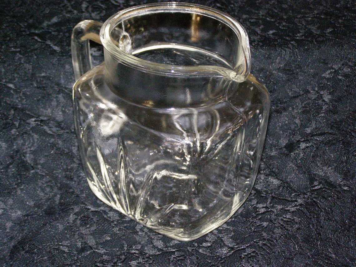 Vintage Glass Pitcher Square Base with Spout and Handle Etsy