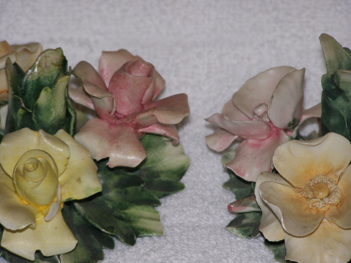 Vintage Capodimonte Candle Holder Porcelain Roses Budding Etsy