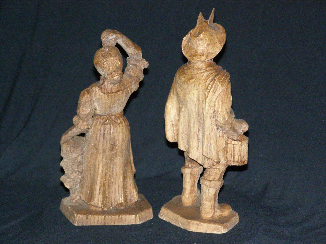 Vintage Two Hand Carved Wood Figurines. She's Tending to Etsy