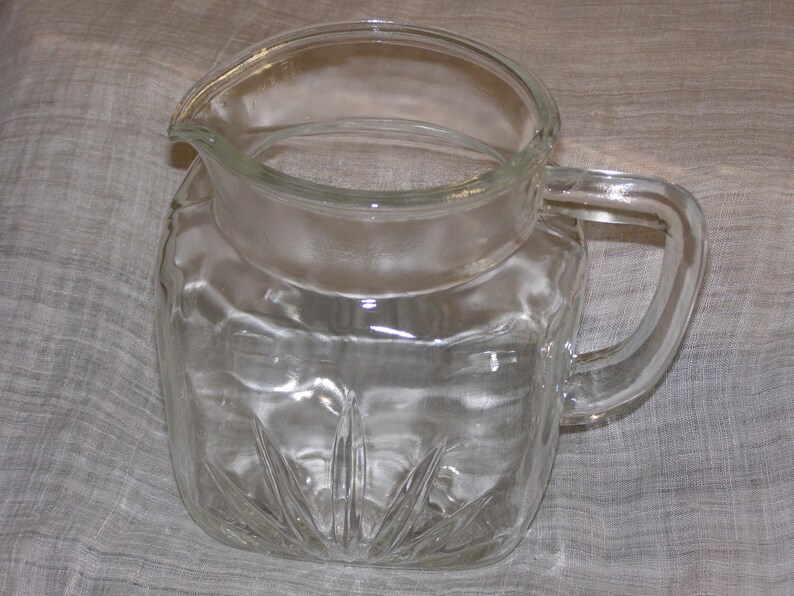 Vintage Glass Pitcher Square Base with Spout and Handle Etsy