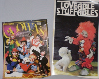 Vintage How To Lot of Loveable Stuffables 1977 Softcover book & Fibre Craft Clowns #087 How to Pamplet Tri-Fold1980