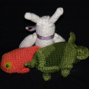 Vintage Cute Little Hand Knit Crocheted Baby Toys Animals Lot of Three 3 Rabbit Fish Pig image 5