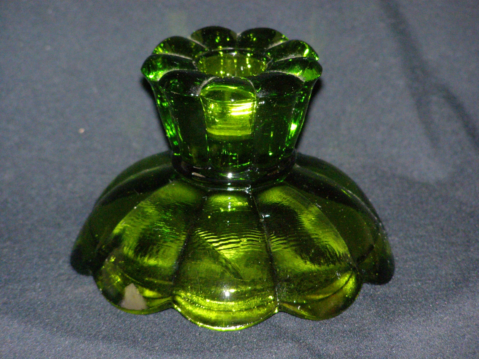 Vintage Green Glass Candlestick Holder Scalloped Edges Top and Etsy