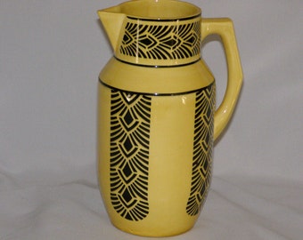 Art Deco Yellow Black Pitcher Germany LDBC Vintage Handled Pitcher Yellow Black Piece 2799