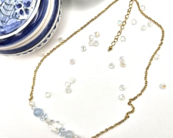 Aqua Crystal, Necklace, Asymmetrical, Elegant, Geometric, Crystal, Glass, Aquamarine, Classy