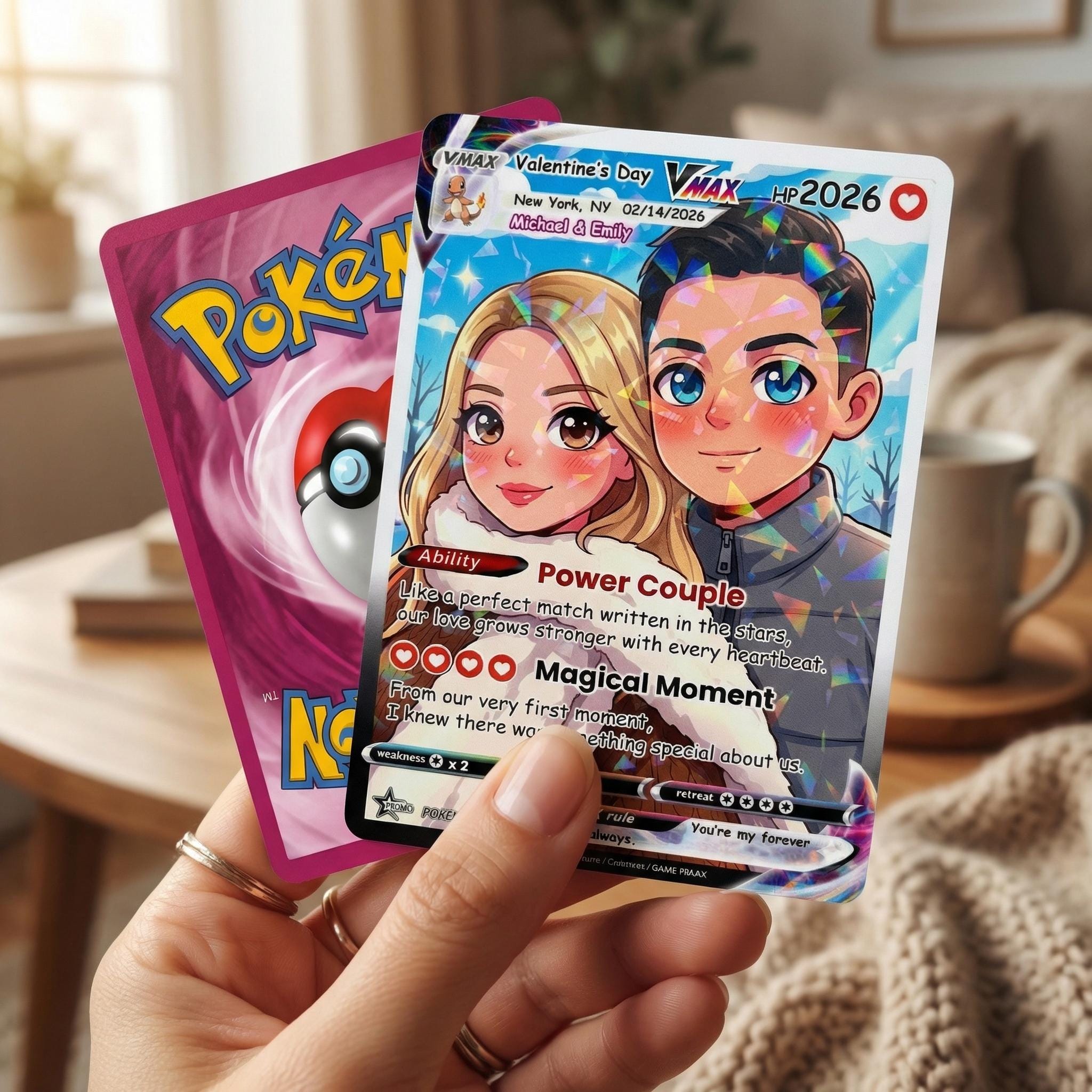 couple pokemon card Custom Pkm Card, Personalized Anniversary Trading Card, Anime C Happy Valentine's Day! Here are