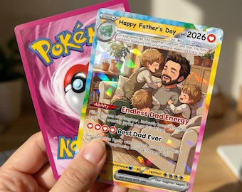 Carte Pokémon personnalisée à partir d'une photo | Carte holographique personnalisée pour la fête des pères, cadeau d'anniversaire