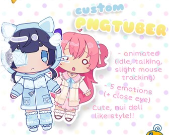 Custom animated PNGtuber - Chibi, plush doll style for streaming!