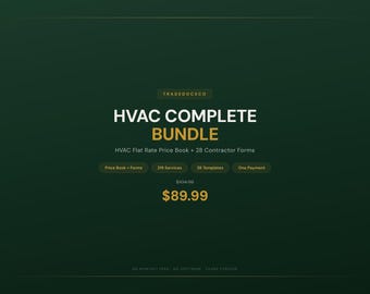 HVAC Business Bundle | 219-Service Flat-Rate Price Book + 28 Contractor Forms | Excel + Word + PDF