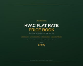 HVAC Flat Rate Price Book — Excel & Google Sheets, 219 Services, Regional Data